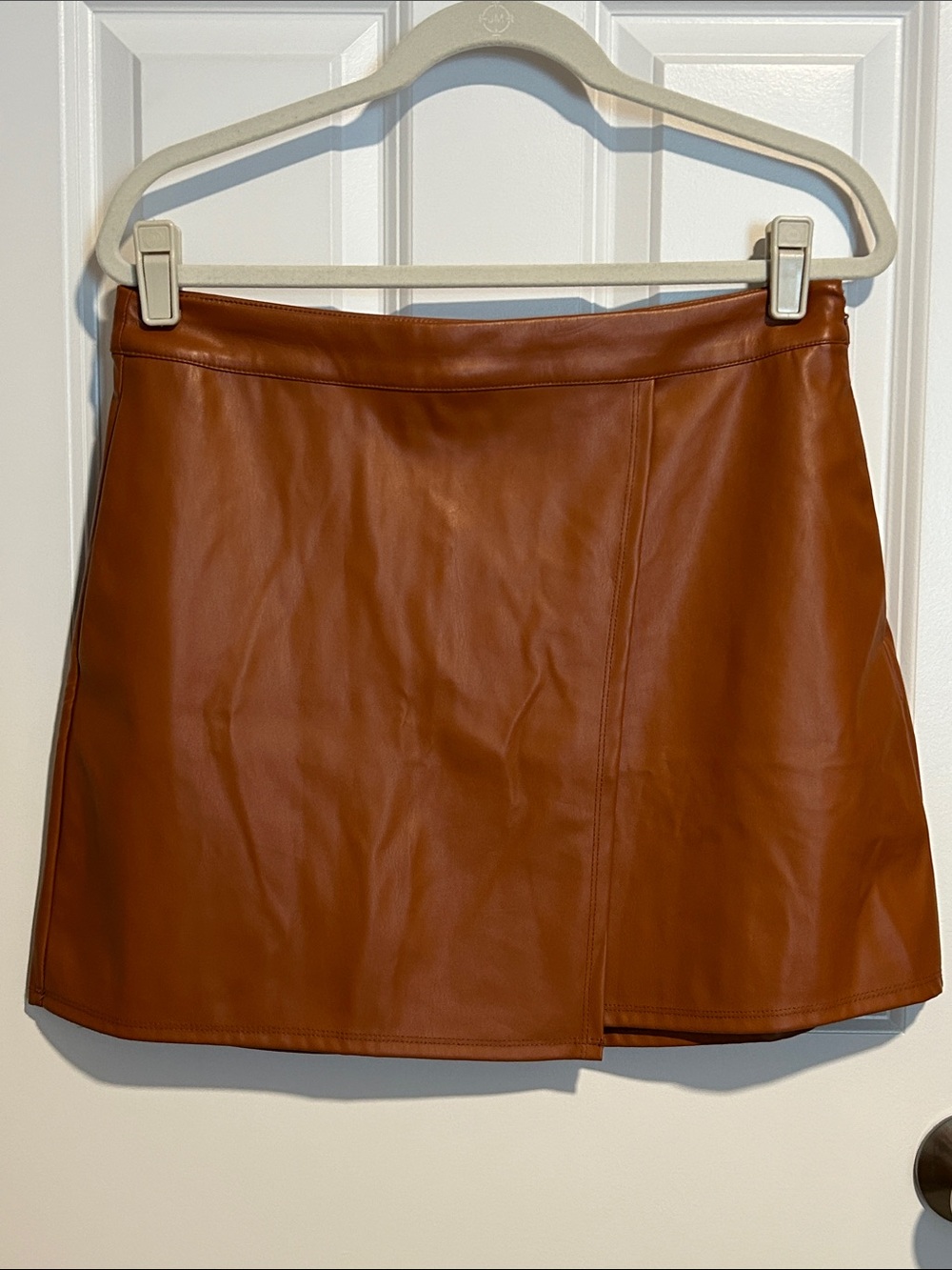 EUC A New Day Faux Leather Wrap Mini Skirt in Cognac Brown Women's Size 8